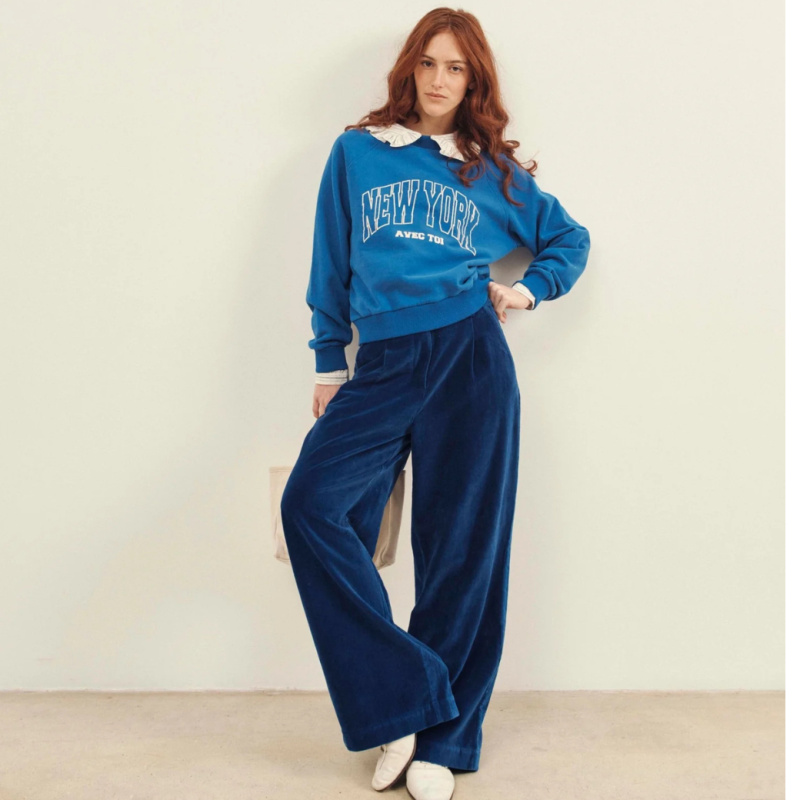 EMILE ET IDA Kalhoty WIDE CAROUB - ROYAL Velikost: XL