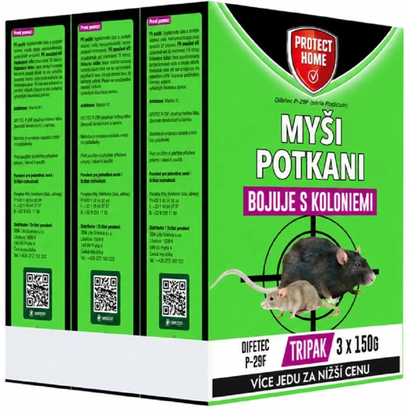 PROTECT HOME Rodenticid Difetec P-29F, 3x 150 g