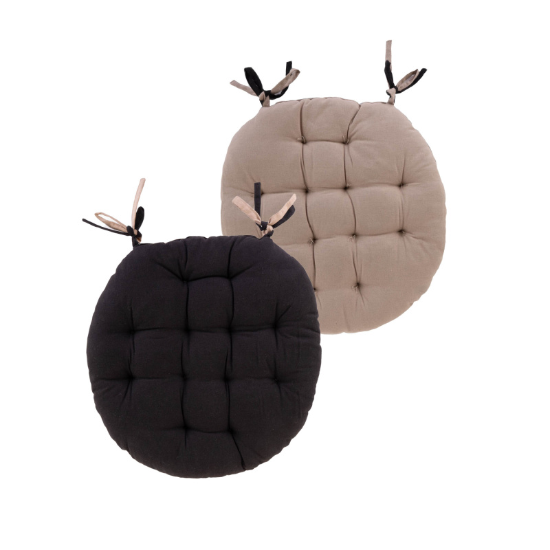 STOF Kulatý podsedák na židli DUO, vázání na šňůrky, 100% bavlna, Ø 38 cm, černý vícebarevný