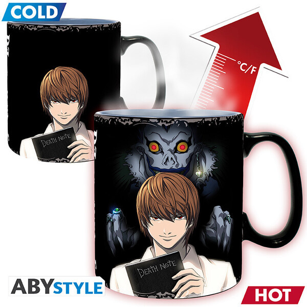 CurePink Hrnek Death Note Kira & L měnící se 460 ml