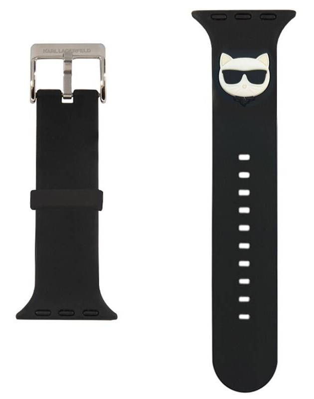 Řemínek Karl Lagerfeld Choupette Head na hodinky Apple Watch 42/44/45mm / silikon / černá Varianta: ivi1