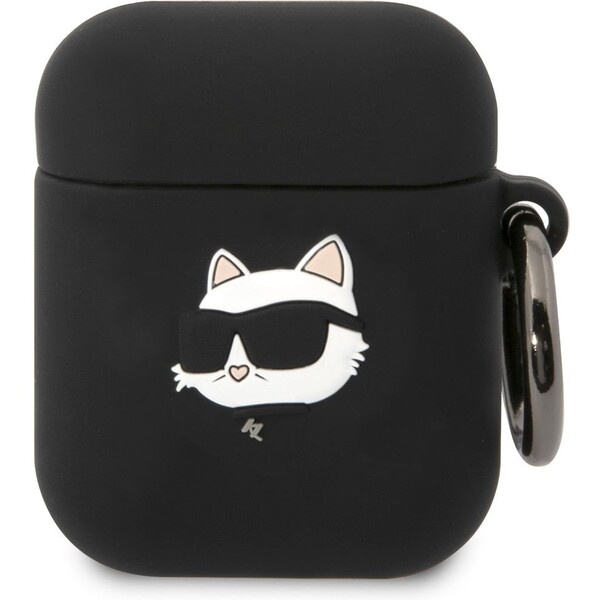 Karl Lagerfeld 3D Logo NFT Choupette Head Silikonové pouzdro Airpods 1/2 černé