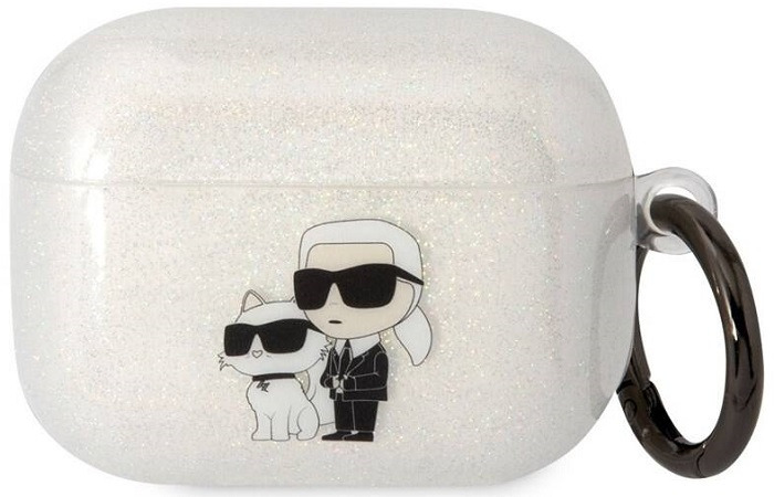 Pouzdro Karl Lagerfeld 3D Logo NFT Karl and Choupette Glitter na sluchátka Airpods Pro / bílá Varianta: ivi1