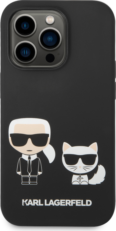 Karl Lagerfeld Ochranný kryt pro iPhone 14 Pro - Karl Lagerfeld, Liquid Silicone Karl and Choupette Black