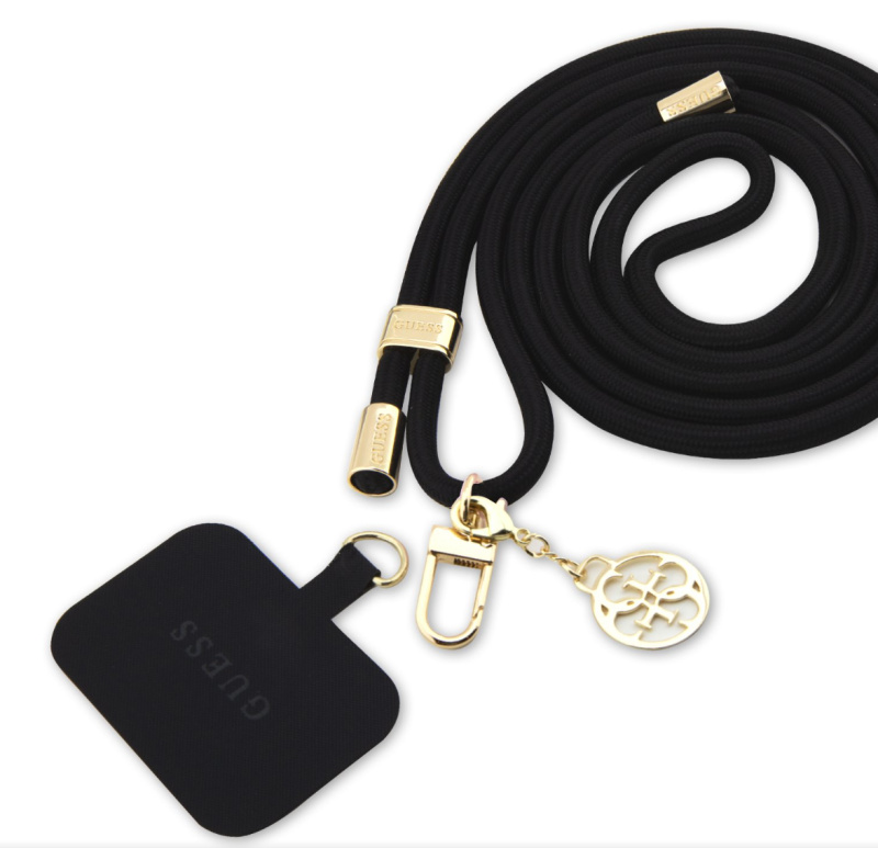 Guess Crossbody Popruh Cord 4G Charm zlatý/černý
