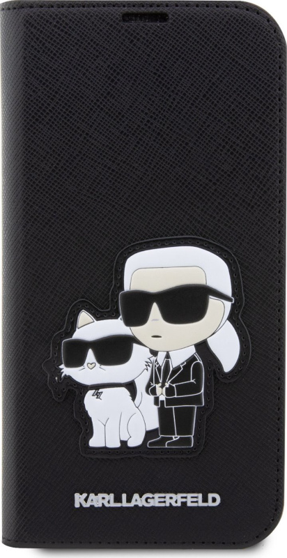 Karl Lagerfeld PU Saffiano Karl and Choupette NFT flipové pouzdro pro iPhone 13 Pro černé
