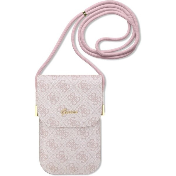 Guess PU 4G Metal Logo Script Phone Bag růžový