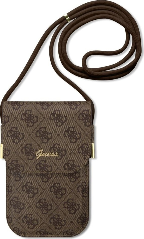 Guess Univerzální pouzdro / taška s kapsou na mobil - Guess, 4G Metal Logo Script Brown