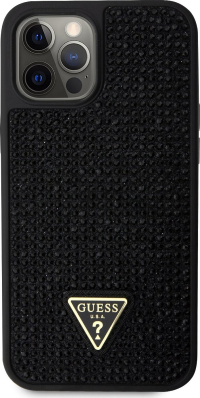 Guess Ochranný kryt pro iPhone 12 Pro MAX - Guess, Rhinestones Triangle Metal Logo Black
