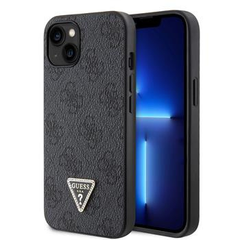 Guess PU 4G Strass Triangle Metal Logo kryt iPhone 15 černý