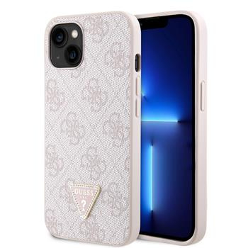 Guess PU 4G Strass Triangle Metal Logo kryt iPhone 15 růžový