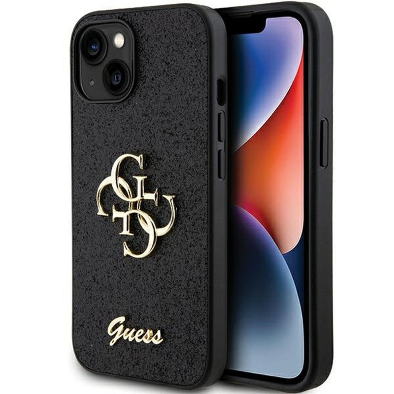 Guess PU Fixed Glitter 4G Metal Logo kryt iPhone 15 černý