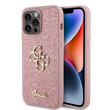 Guess PU Fixed Glitter 4G Metal Logo kryt iPhone 15 Pro Max růžový