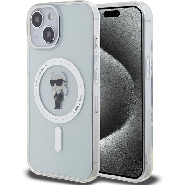 Pouzdro Karl Lagerfeld IML Ikonik MagSafe iPhone 15 čiré Čirá
