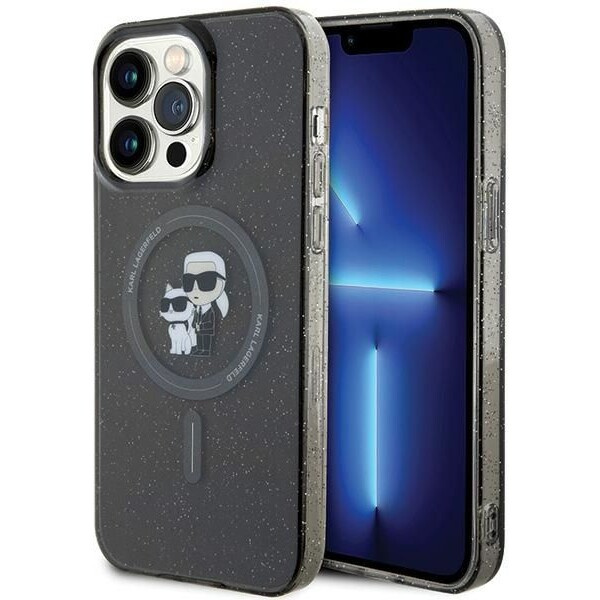 Karl Lagerfeld Karl&Choupette Glitter MagSafe zadní kryt pro iPhone 15 Pro Max černý