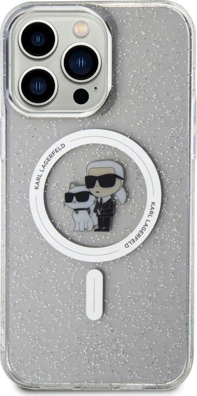 Karl Lagerfeld IML Glitter Karl and Choupette MagSafe kryt iPhone 15 Pro Max čirý