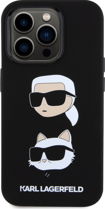 Karl Lagerfeld Ochranný kryt na iPhone 15 Pro - Karl Lagerfeld, Liquid Silicone Karl and Choupette Heads Black