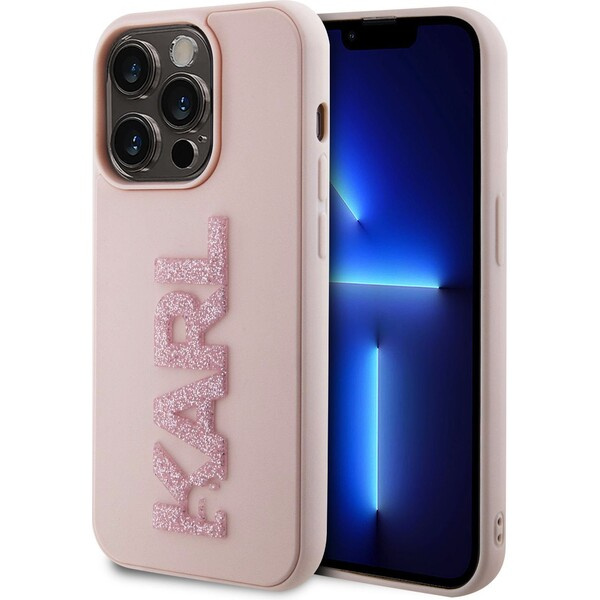 Pouzdro Karl Lagerfeld 3D Rubber Glitter Logo Karl iPhone 15 Pro Max růžové Růžová