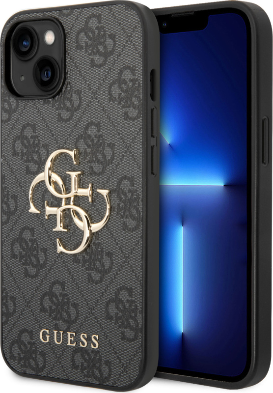 Guess PU 4G Metal Logo kryt iPhone 15 šedý