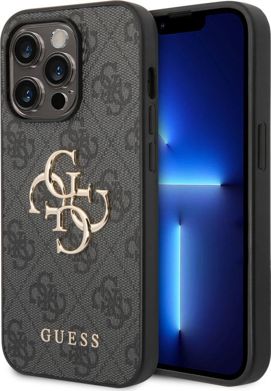 Guess Ochranný kryt na iPhone 15 Pro - Guess, 4G Metal Logo Gray