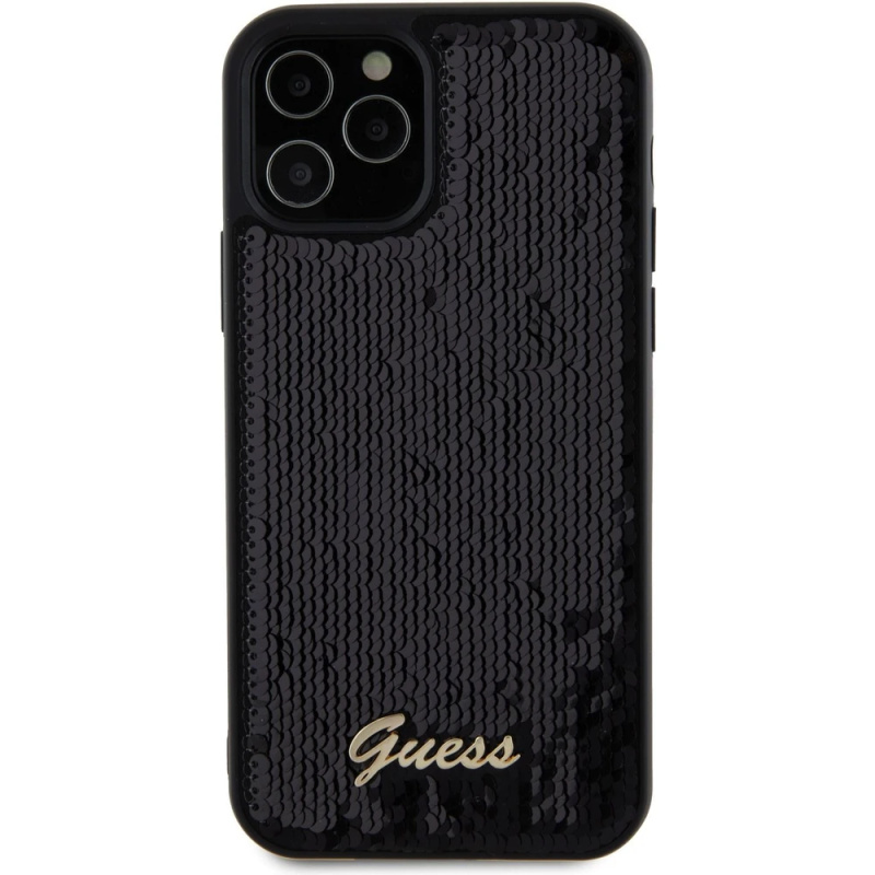Guess Sequin Script Logo kryt iPhone 12/12 Pro černý