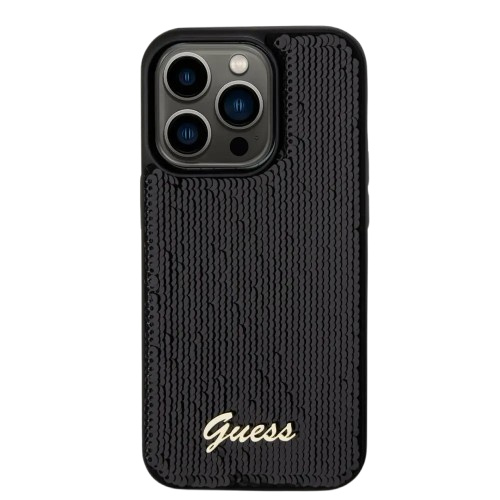 Guess Sequin Script Logo kryt iPhone 14 Pro černý