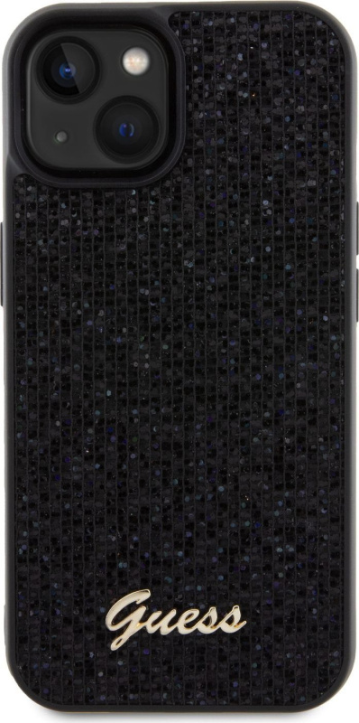 Guess Ochranný kryt na iPhone 15 - Guess, Square Mirror Script Logo Black