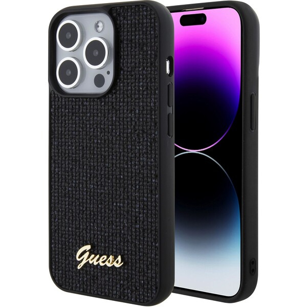 Guess PU Square Mirror Script Logo kryt iPhone 15 Pro černý