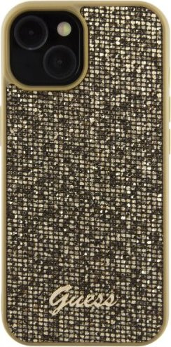 Guess Ochranný kryt na iPhone 15 - Guess, Square Mirror Script Logo Gold