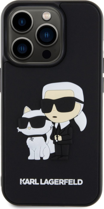 Karl Lagerfeld Ochranný kryt na iPhone 13 Pro - Karl Lagerfeld, 3D Rubber Karl and Choupette Black