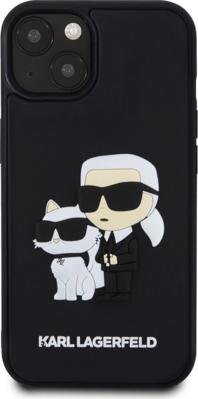 Karl Lagerfeld 3D Rubber Karl and Choupette kryt iPhone 15 černý
