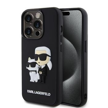 Karl Lagerfeld 3D Rubber Karl and Choupette kryt iPhone 15 Pro černý