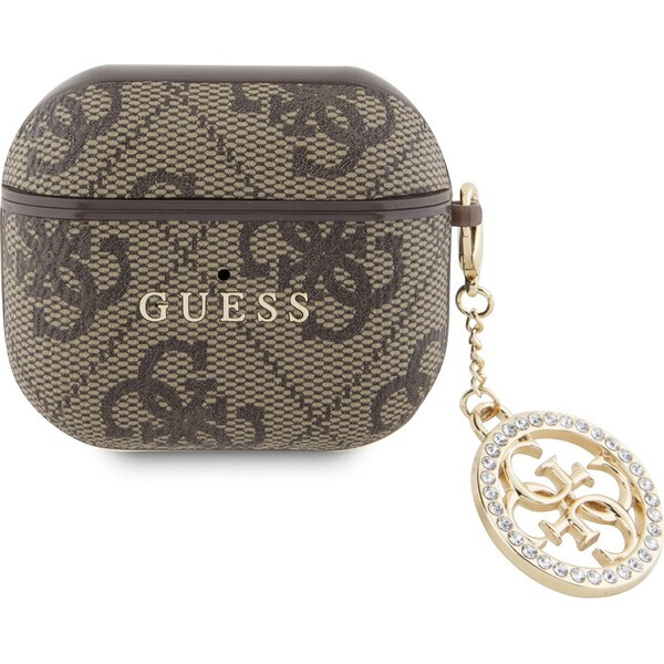 Guess 4G Script PC/PU Charm pouzdro pro AirPods 3 hnědé