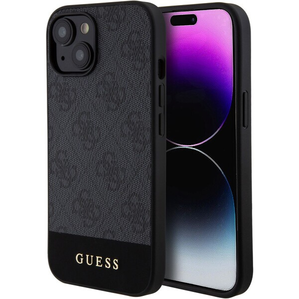 Guess PU 4G Stripe MagSafe kryt iPhone 15 černý