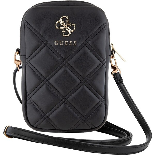 Guess PU Quilted 4G Metal Logo Wallet Phone Bag Zipper černý