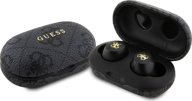 Guess True Wireless 4G PU Metal Logo BT5.3 Stereo Earphones černé
