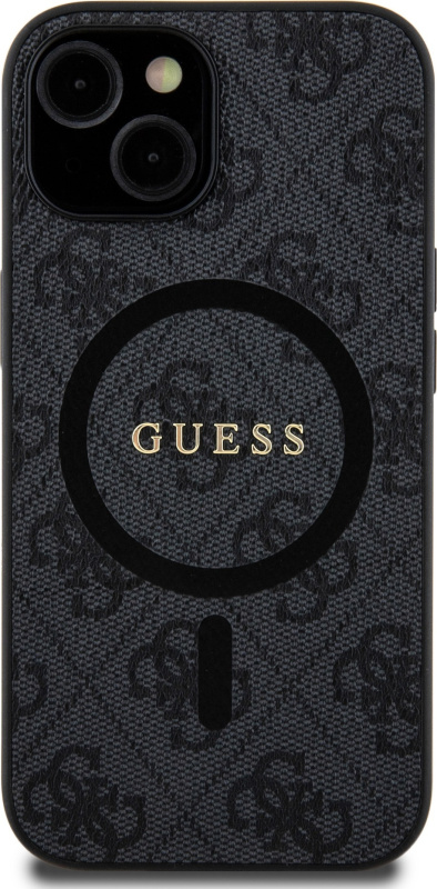 Guess PU Leather 4G Colored Ring MagSafe kryt iPhone 15 černý