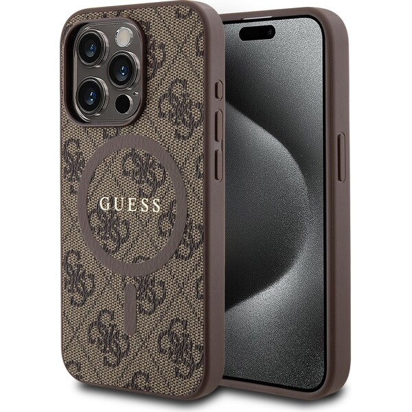 Guess PU Leather 4G Colored Ring MagSafe kryt iPhone 15 Pro Max hnědý