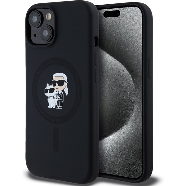 Karl Lagerfeld Liquid Silicone Karl and Choupette Magsafe zadní kryt iPhone 14 černý