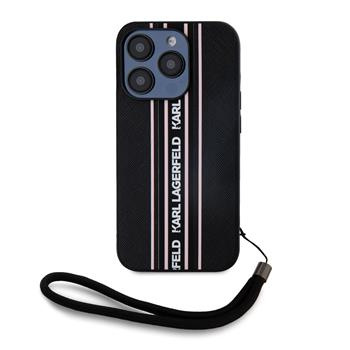 Karl Lagerfeld PU Saffiano Athleisure Stripe and Strap zadní kryt iPhone 15 Pro růžový