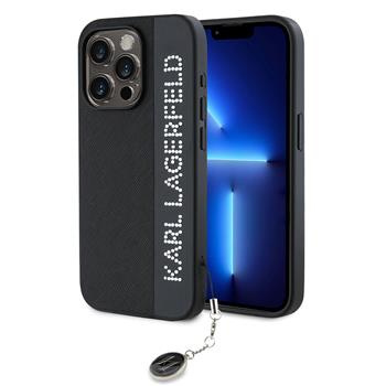 Karl Lagerfeld PU Saffiano Rhinestone Charm zadní kryt iPhone 15 Pro Max černý