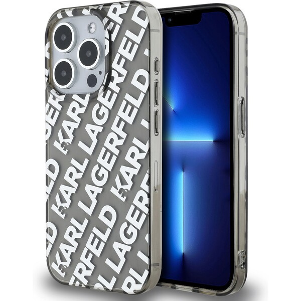 Karl Lagerfeld IML Electroplated Repeated Logo zadní kryt iPhone 15 Pro stříbrný