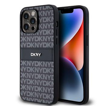 DKNY PU Leather Repeat Pattern Tonal Stripe kryt iPhone 14 Pro černý
