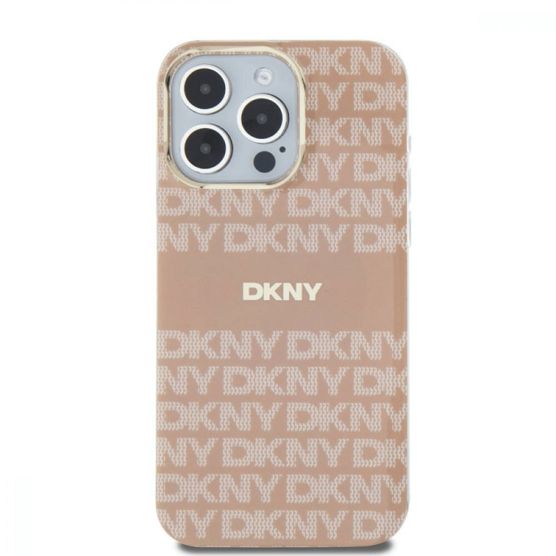 DKNY PC/TPU Repeat Pattern Tonal Stripe Magsafe kryt pro iPhone 15 Pro - Růžová