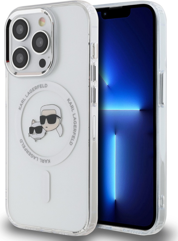Karl Lagerfeld IML K&CH Heads Metal Frame MagSafe zadní kryt iPhone 13 Pro čirý