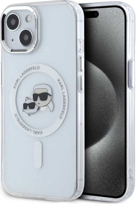 Karl Lagerfeld IML K&CH Heads Metal Frame MagSafe zadní kryt iPhone 14 čirý