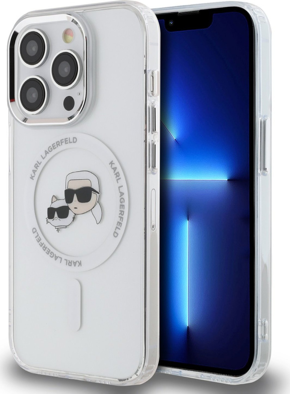Karl Lagerfeld IML K&CH Heads Metal Frame MagSafe kryt iPhone 15 Pro čirý