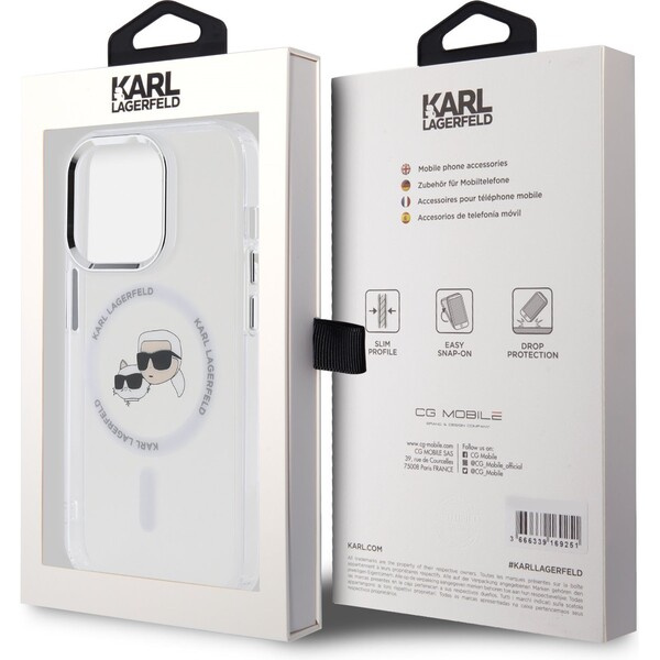 Karl Lagerfeld IML K&CH Heads Metal Frame MagSafe kryt iPhone 15 Pro Max čirý