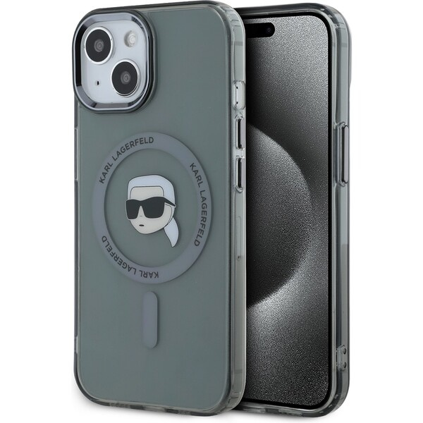 Karl Lagerfeld IML Karl Head Metal Frame MagSafe zadní kryt iPhone 15 černý