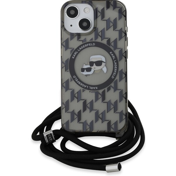 Karl Lagerfeld IML Monogram Crossbody K&CH Heads MagSafe zadní kryt iPhone 15 černý